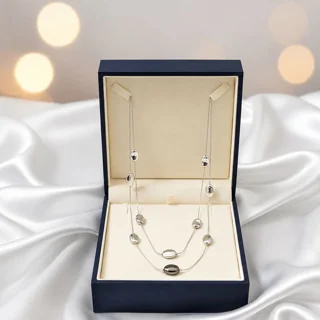 گردنبند رو مانتویی, گردنبند زنانه نقره ای, گردنبند توپی دو ردیف, خرید گردنبند, قیمت گردنبند زنانه